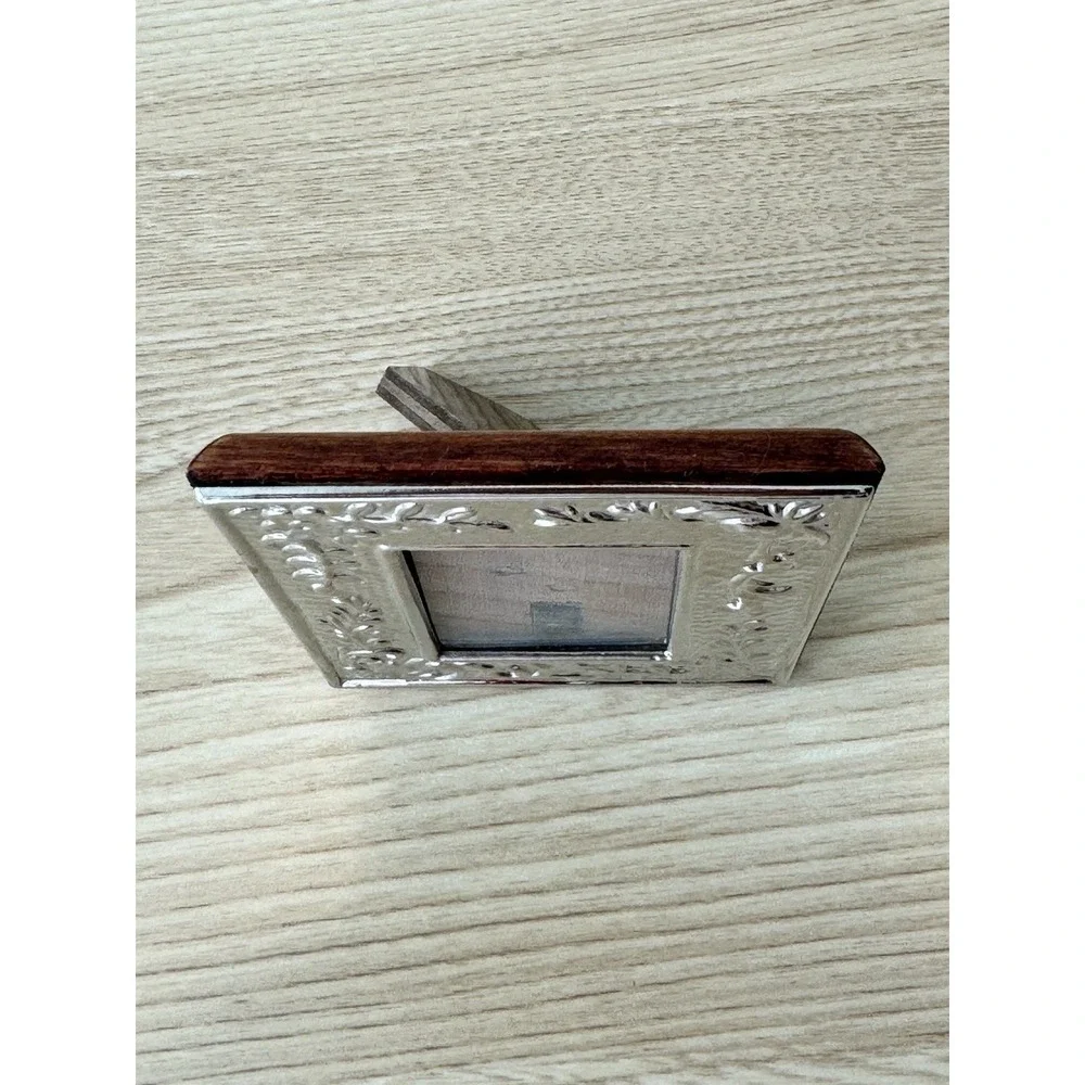 Ornate Floral Silver Tone 1.5x2 Picture Frame Wood Back Easel